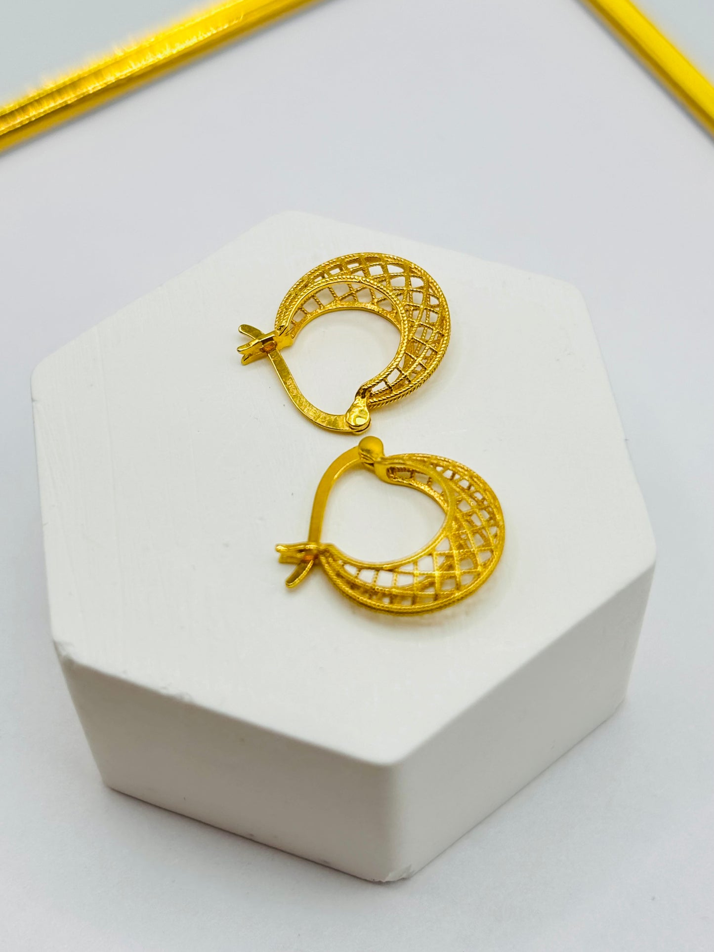 18K Gold Net Loop Earrings (Small or Huggies)
