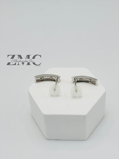 18K White Gold Baguette Half Loop Stud Earrings 0.34 carat Natural Diamond