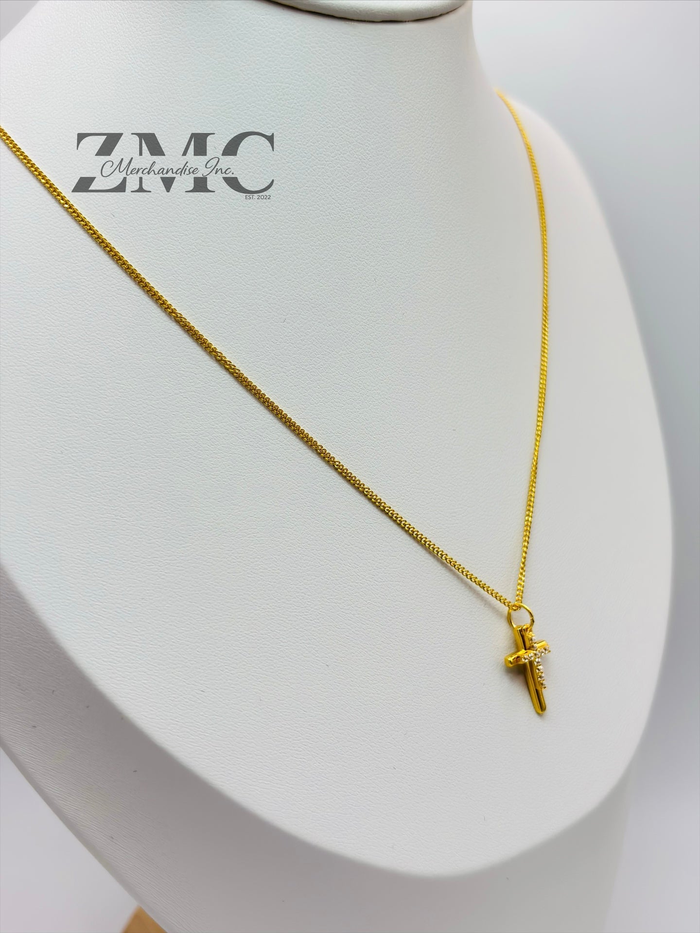 18K Gold Double Cross Necklace