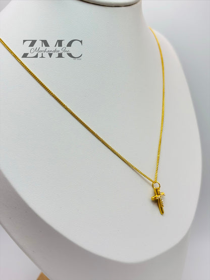 18K Gold Double Cross Necklace
