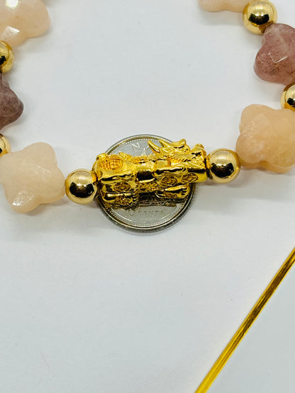 18K Gold  Lucky Piyao/ Pi Xiu Clover Bracelet  ( Hollow Empty Inside) Large Size
