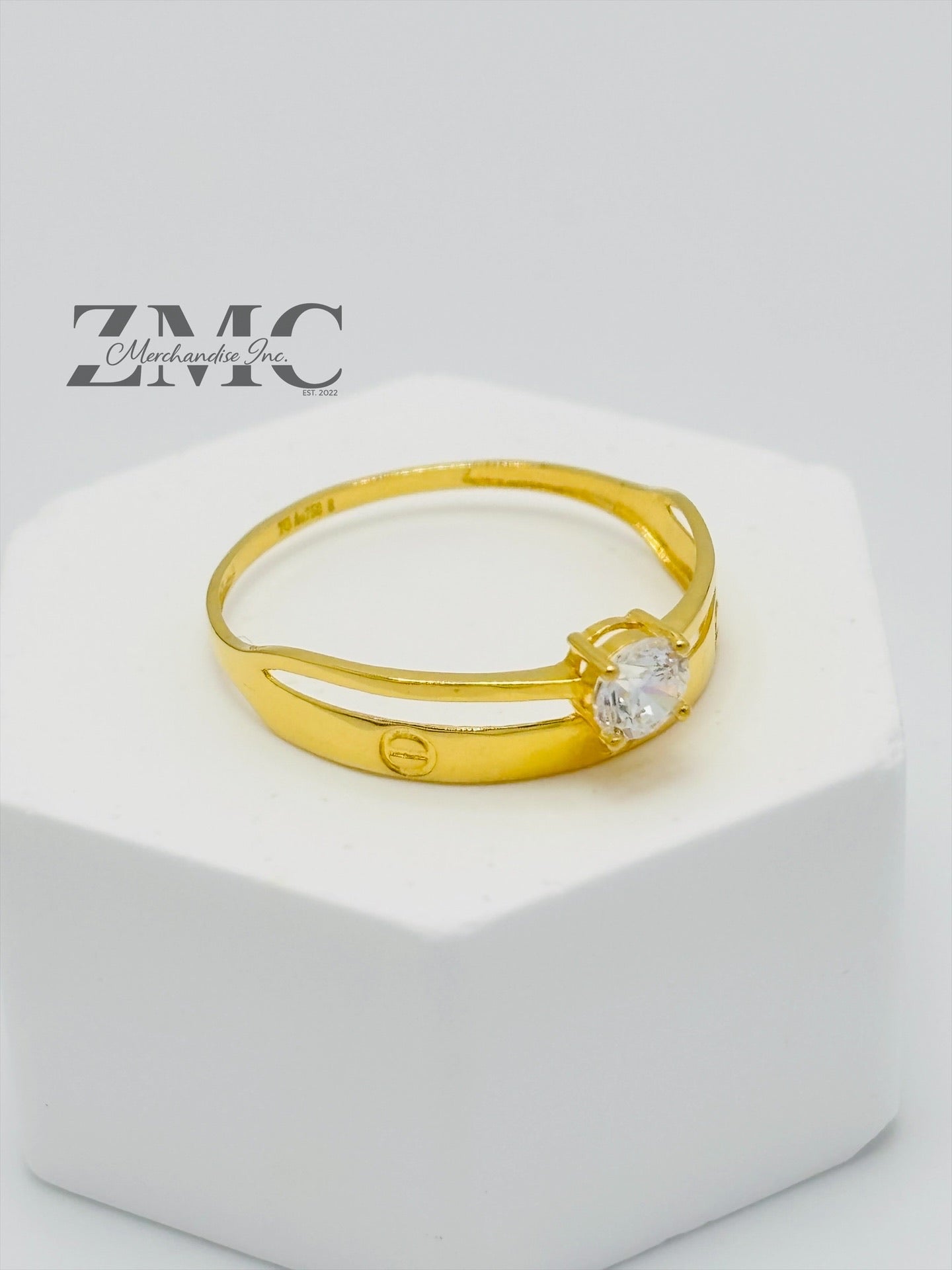 18K Gold Wedding Band with Stone Ring