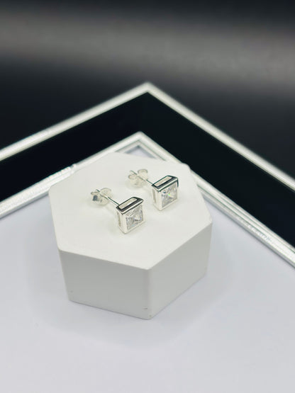 S925 Silver Square Earrings 6.3 mm