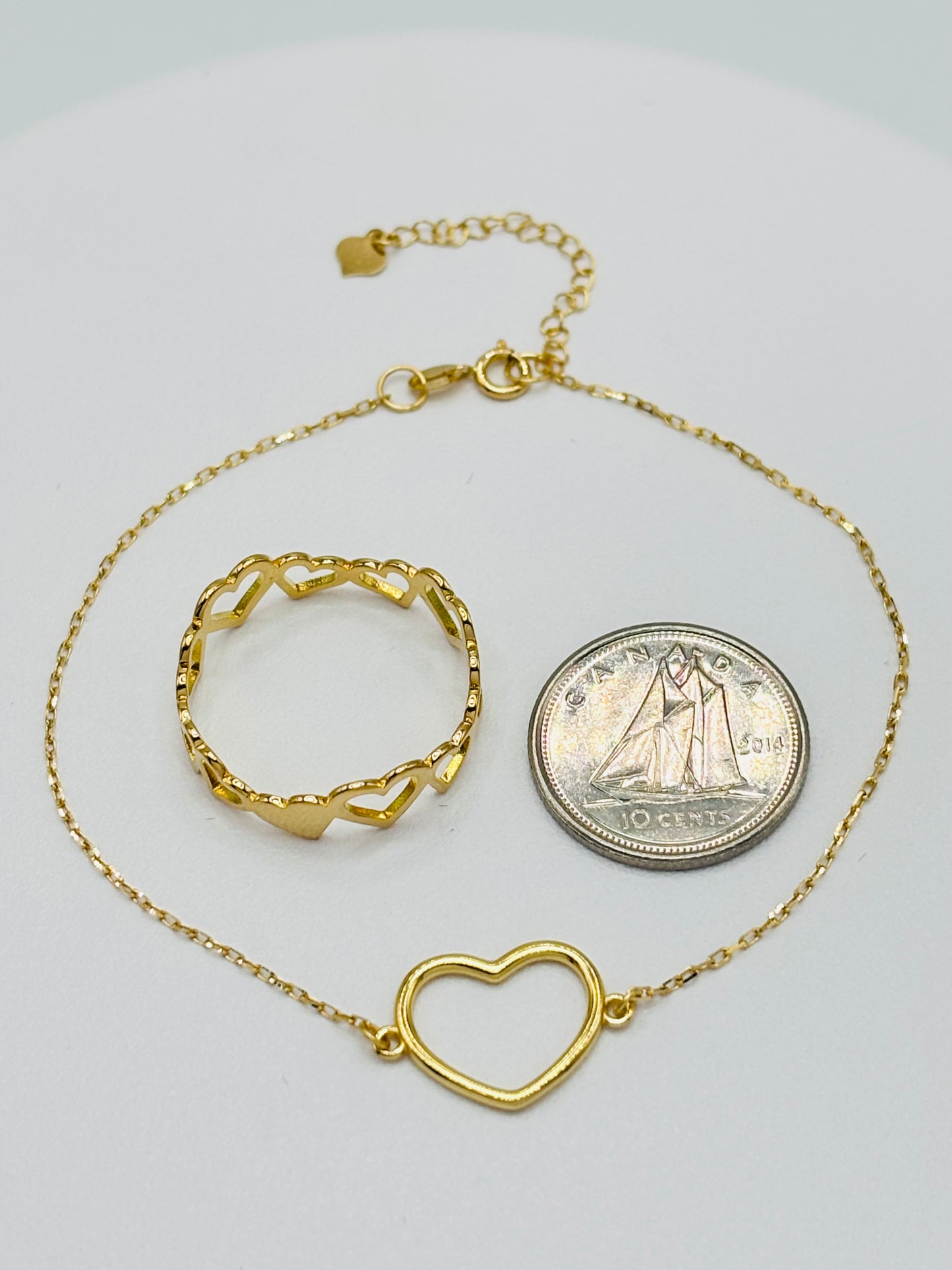 18K Gold Open Heart Ring and Bracelet Set