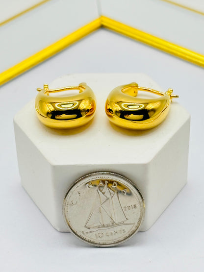 18K Gold Small Dome Loop Earrings (Electroform)