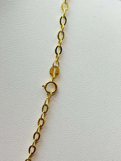 18K Gold Small Link Paperclip Chain with Barrel Pendant