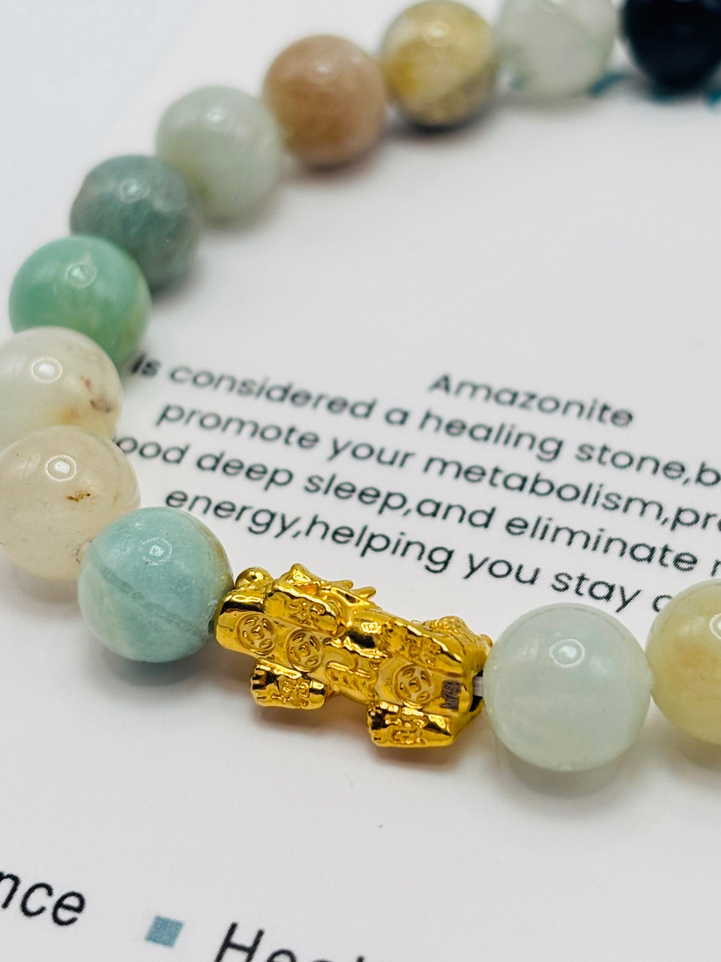 18K Gold Lucky Piyao/ Pi Xiu Amazonite Stone ( Hollow Empty Inside) Medium Size