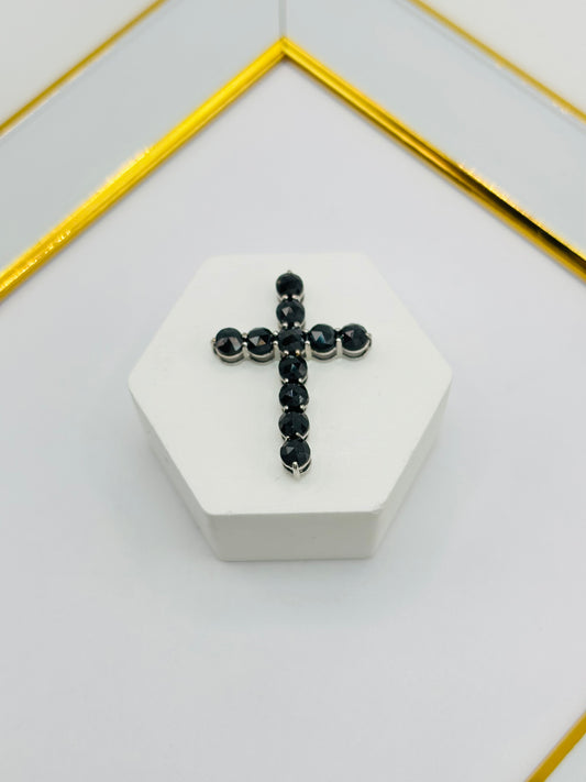 18K White Gold Cross Black Natural Diamond 4 carat