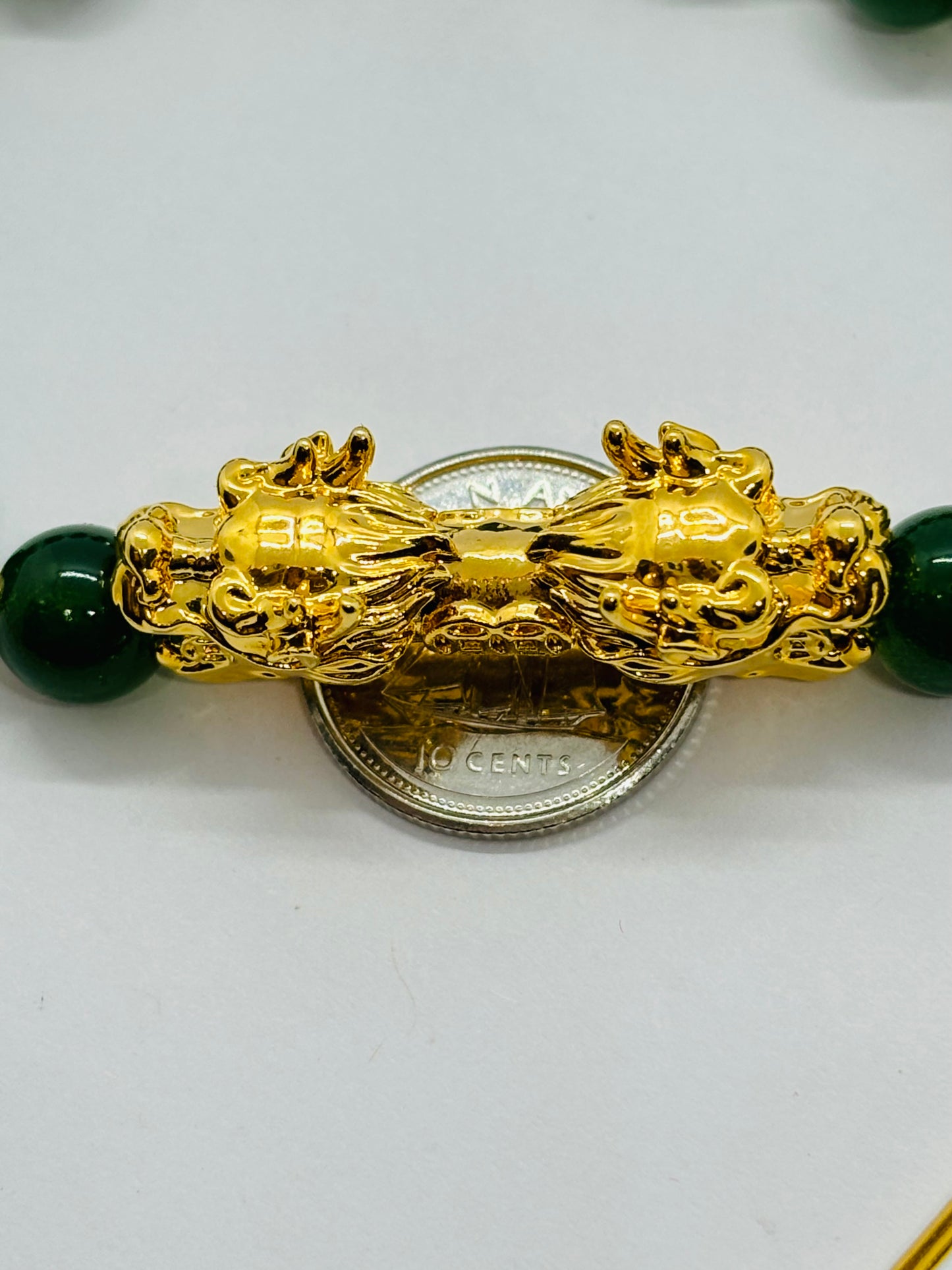 18K Gold  Lucky Dragon Bracelet Green ( Hollow Empty Inside)  XXL Size