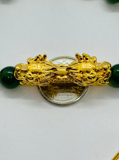 18K Gold  Lucky Dragon Bracelet Green ( Hollow Empty Inside)  XXL Size