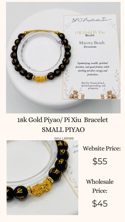 18K Gold Lucky Piyao/ Pi Xiu Black Mantra Bracelet ( Hollow Empty Inside) SMALL PIYAO