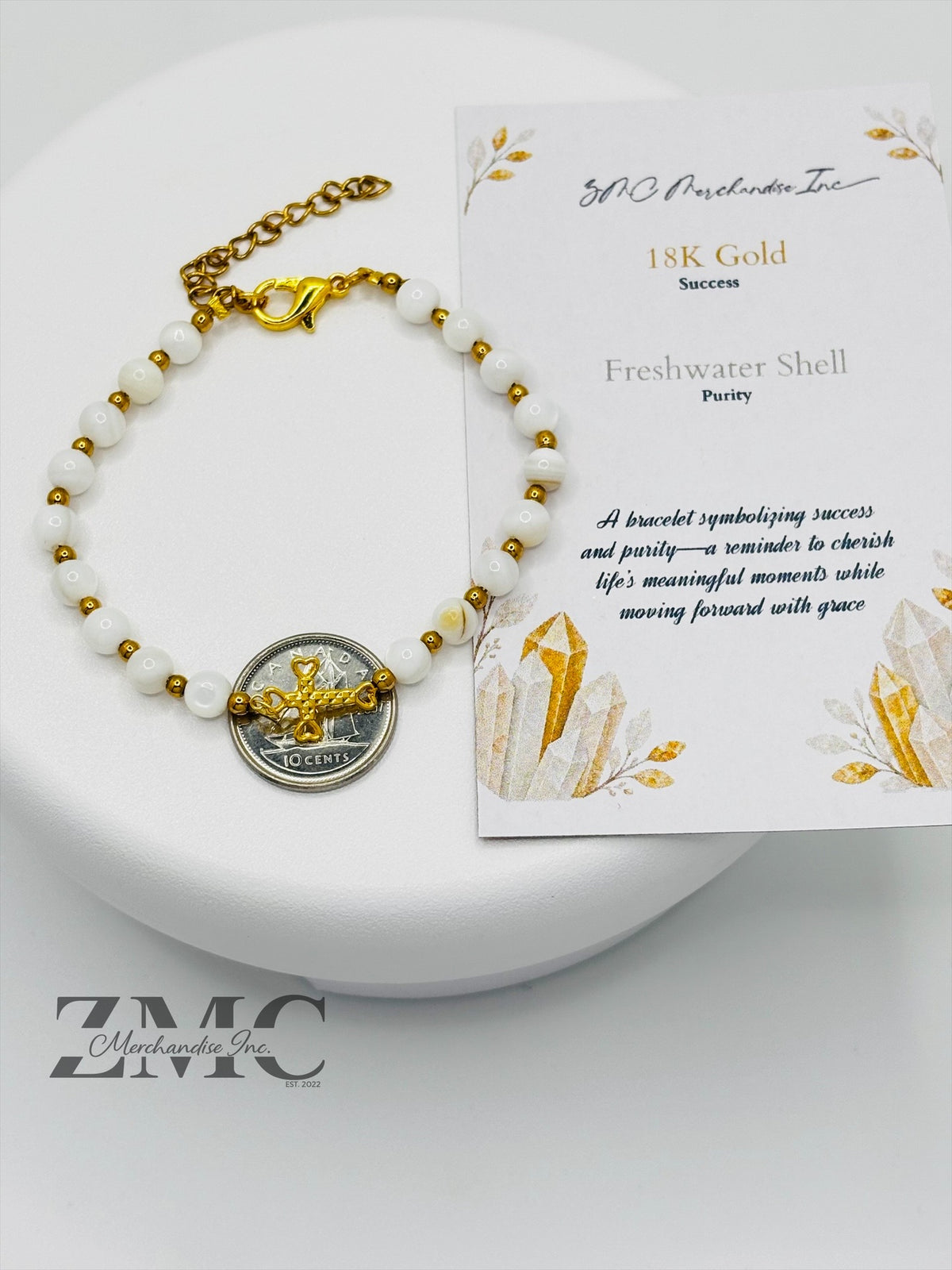 18K Gold Cross Fresh Shell Stone ( Hollow Empty Inside)