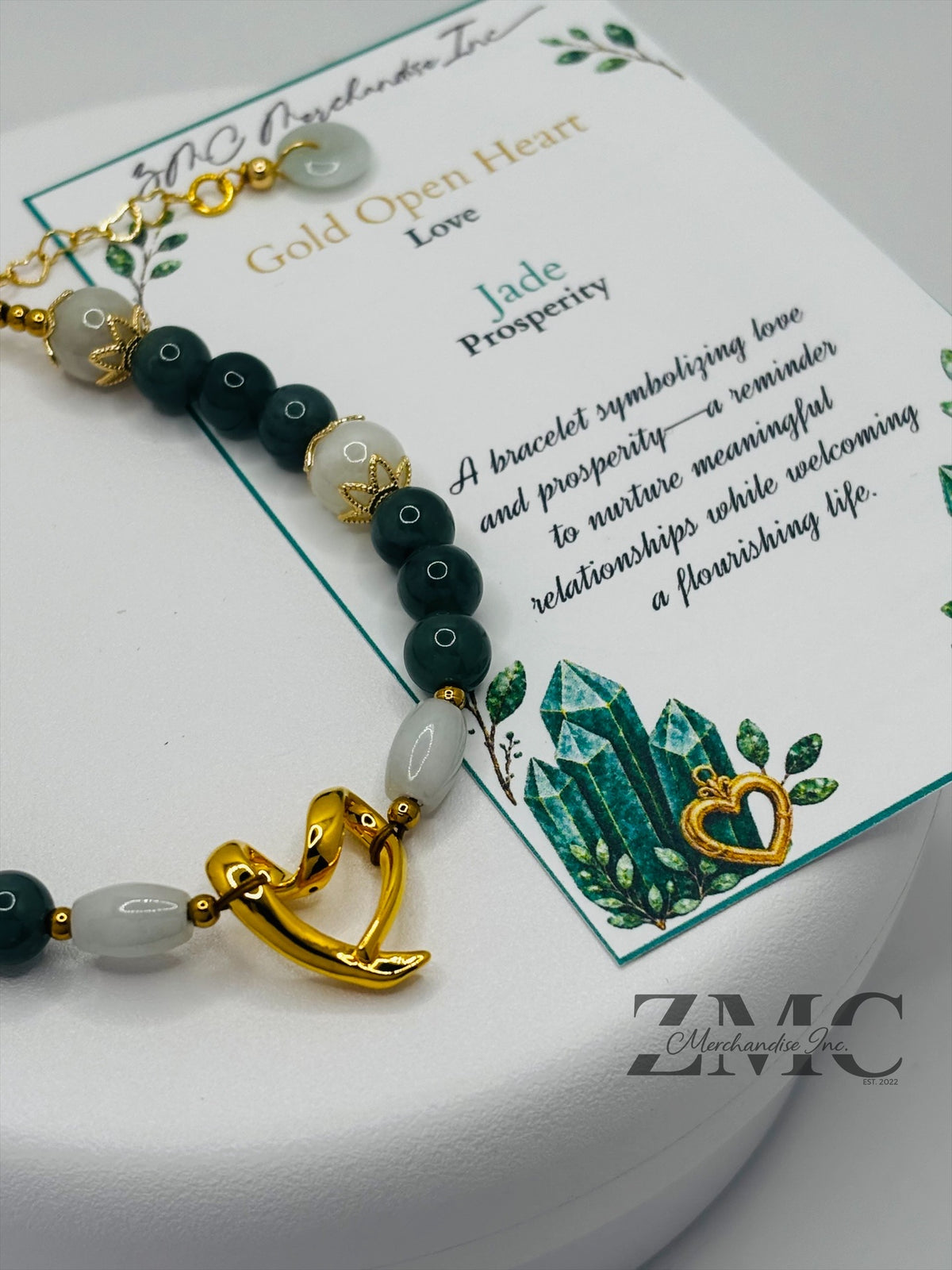 18K Gold Open Heart Jade Bracelet (Electroform Heart)