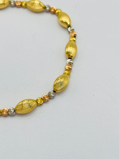 18K Gold Tri-Color Cats Eye Ball and Oval Bracelet