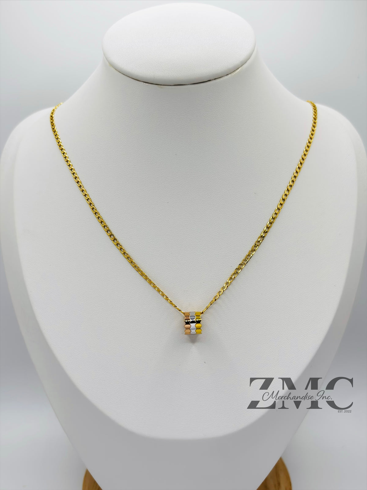 18K Gold Tri-color Barrel Necklace