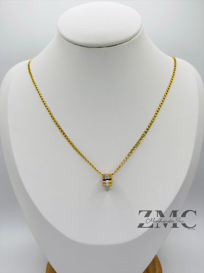 18K Gold Tri-color Barrel Necklace
