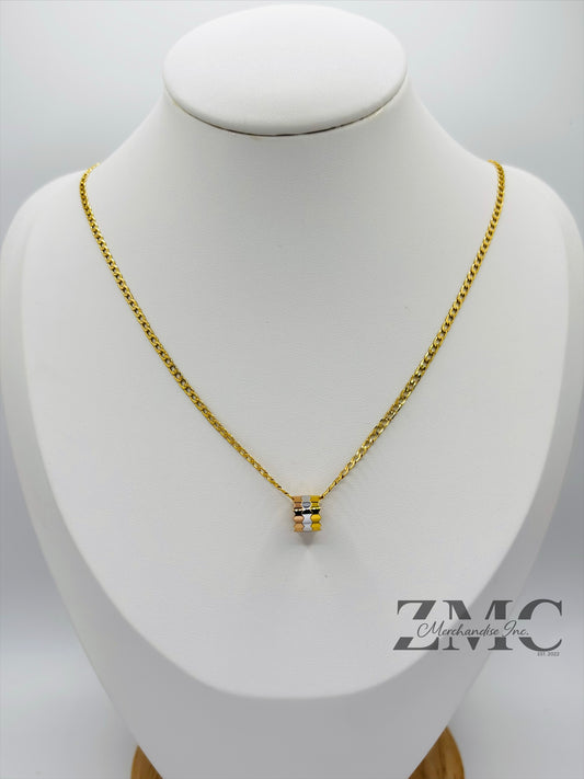 18K Gold Tri-color Barrel Necklace