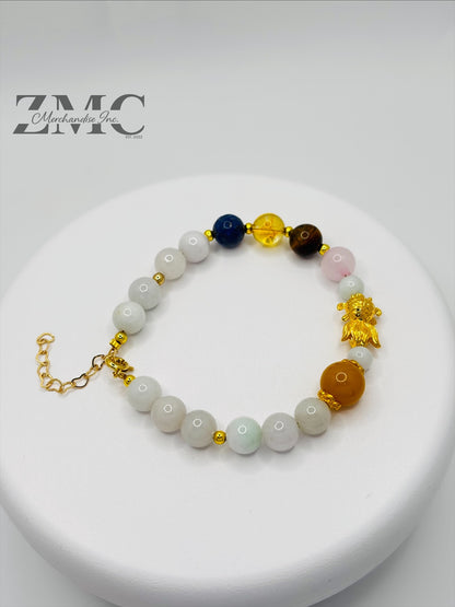 18K Gold Lucky Koi Fish Bracelet Mix Lucky Stone ( Hollow Empty Inside)