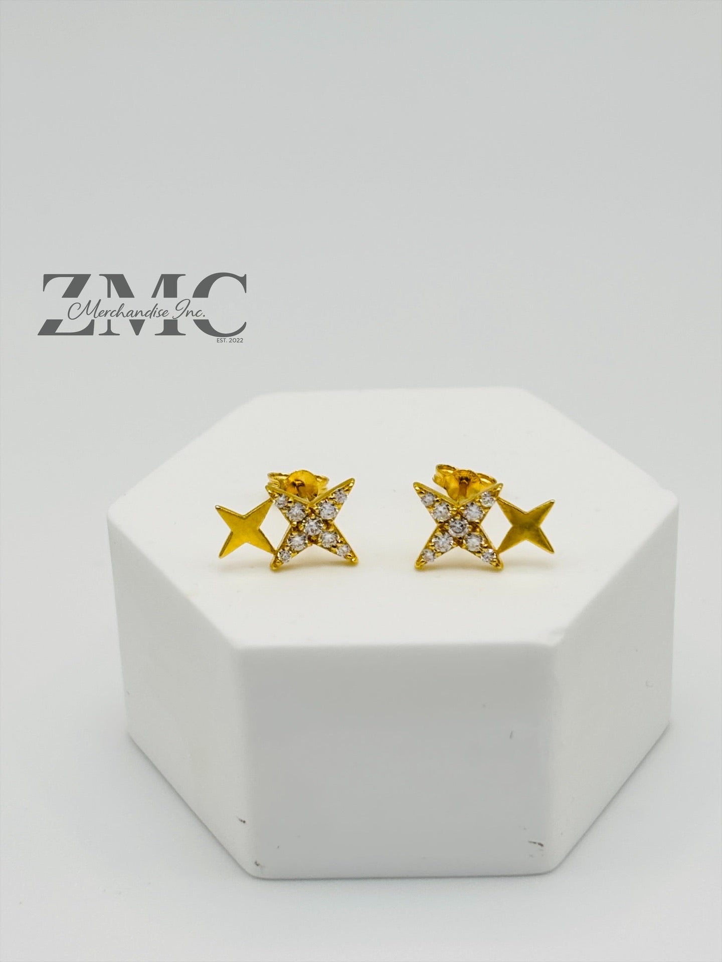 18K Gold Double Star Moissanite Diamond Earrings