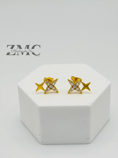 18K Gold Double Star Moissanite Diamond Earrings