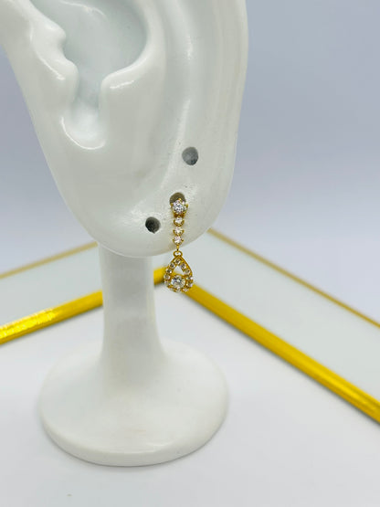 18k Gold Teardrop Dangling Stud Moissanite Diamond Earrings