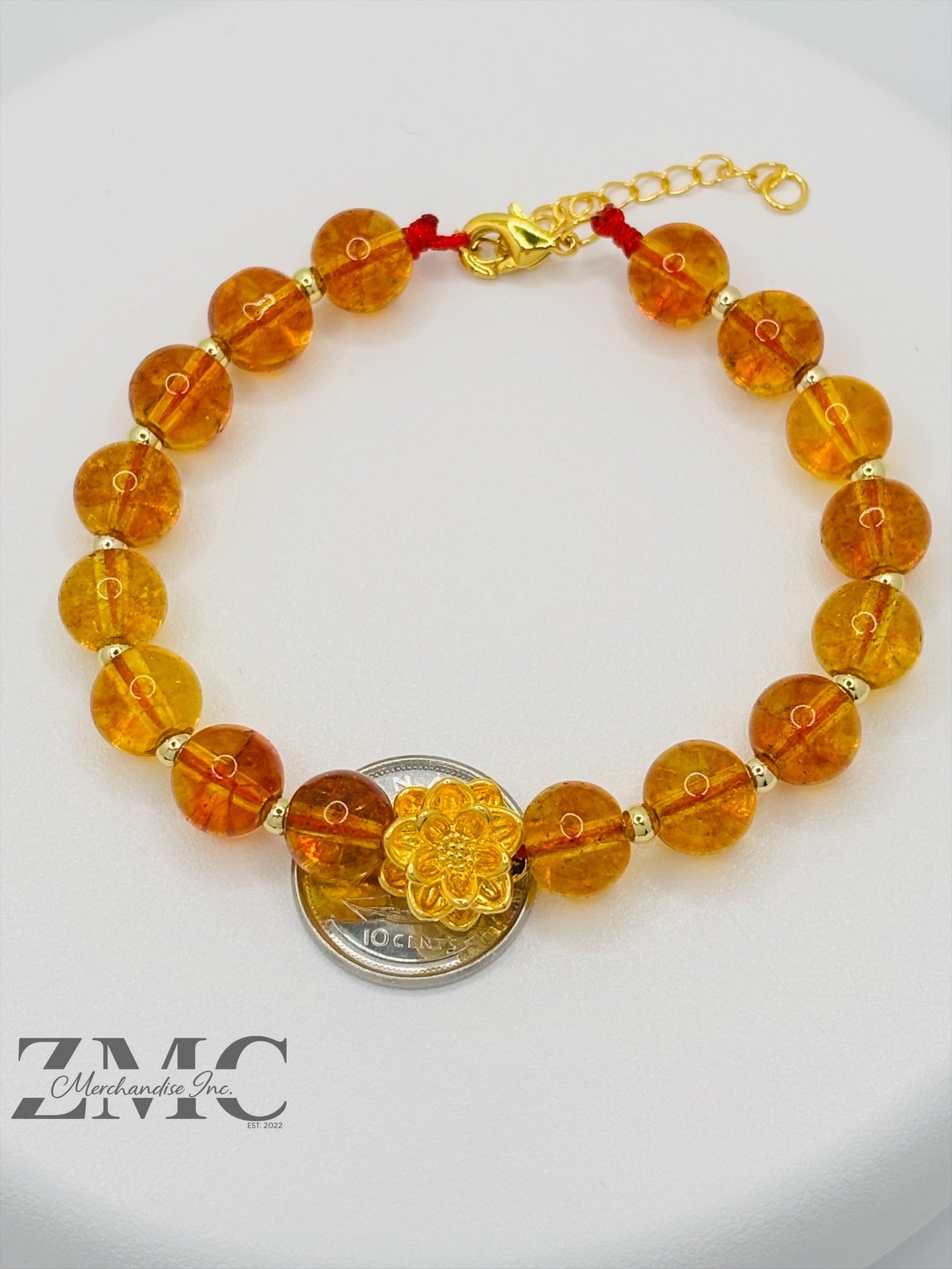 18K Gold Lucky Lotus Flower Bracelet Citrine Stone ( Hollow Empty Inside)