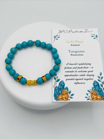 18K Gold Lucky Piyao/ Pi Xiu Blue Turquoise Bracelet ( Hollow Empty Inside) Small
