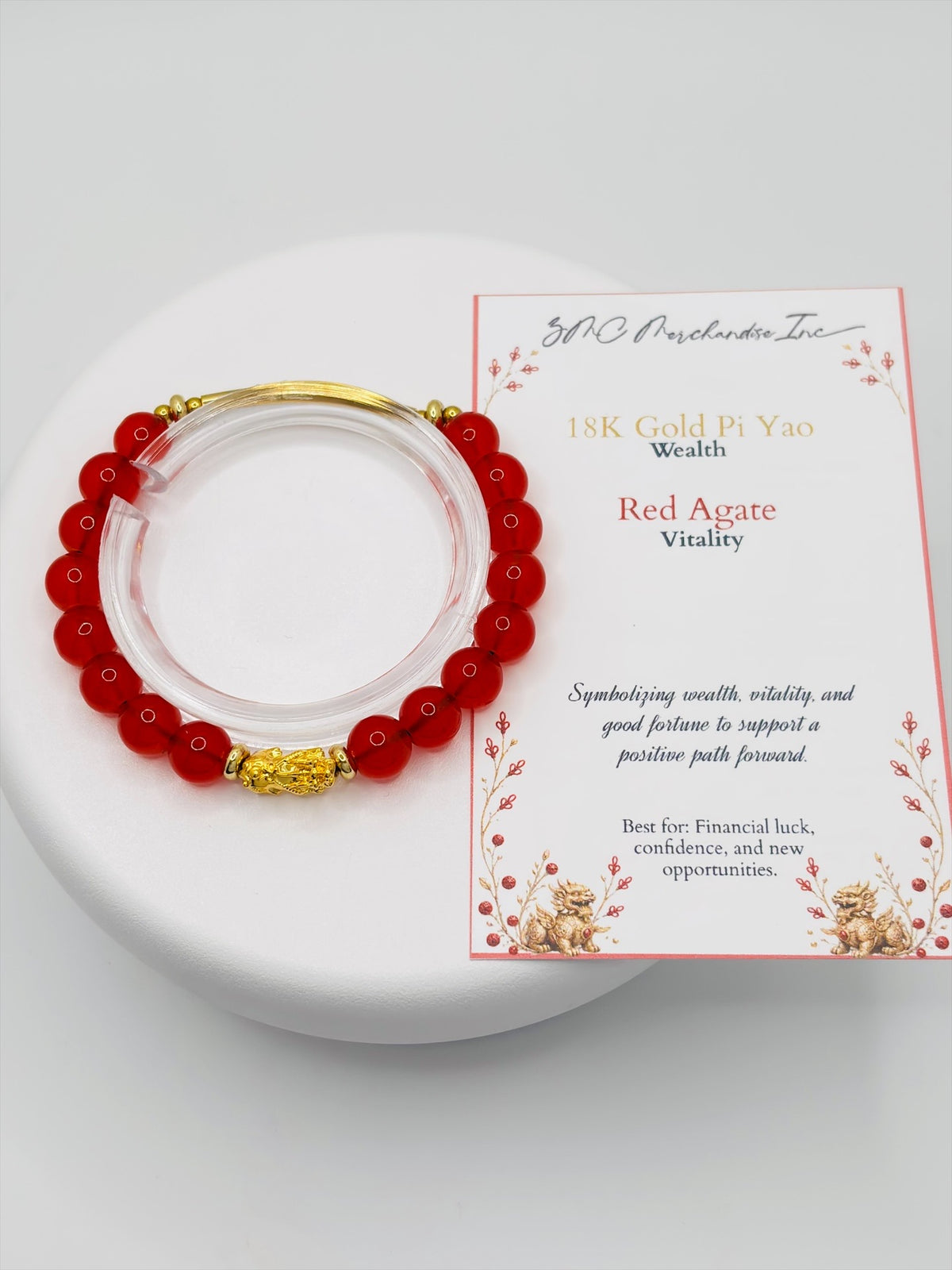 18K Gold Lucky Piyao/ Pi Xiu Red Agate Bracelet ( Hollow Empty Inside) SMALL PIYAO