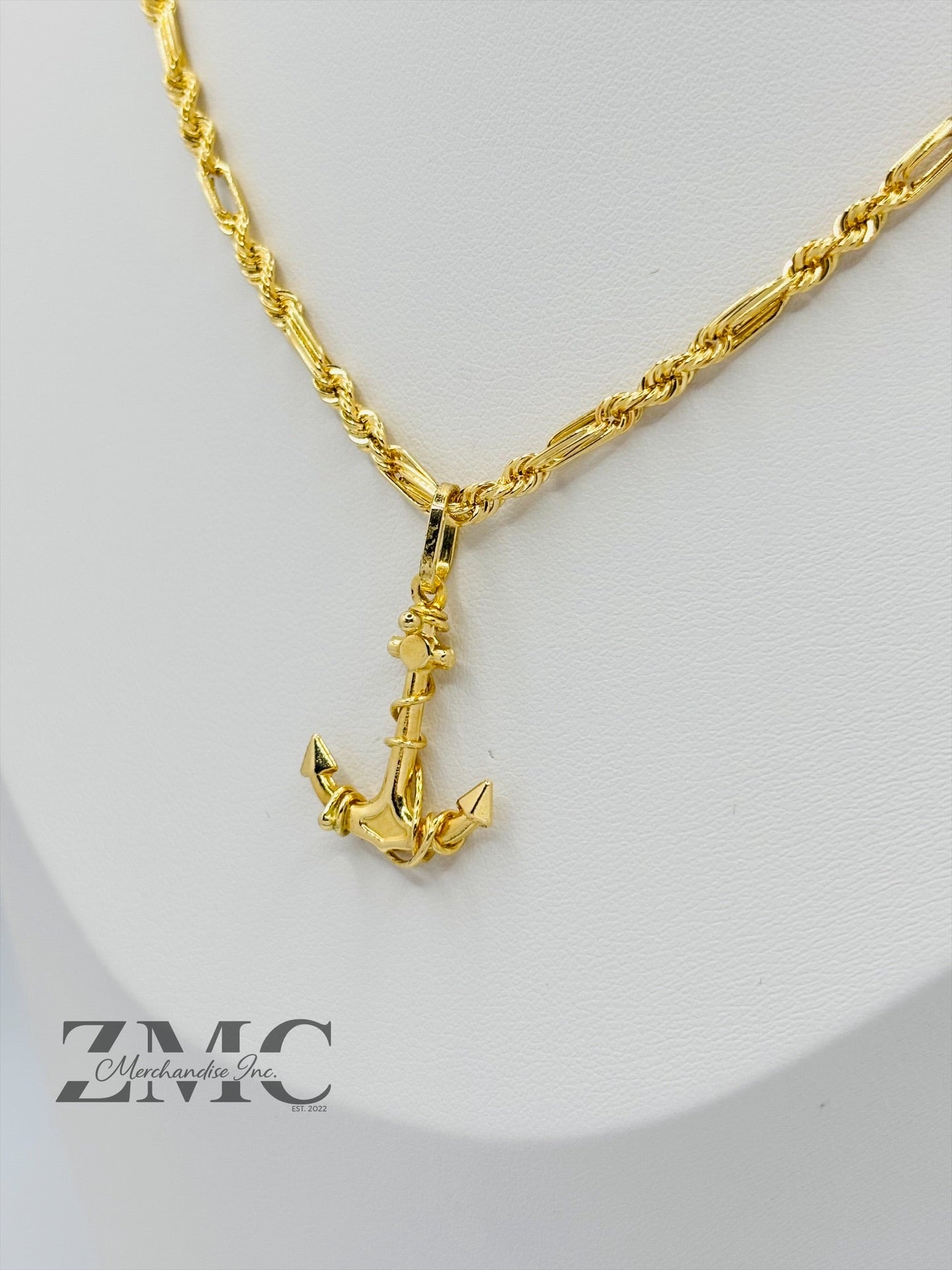 18K Gold Rope Anchor Necklace