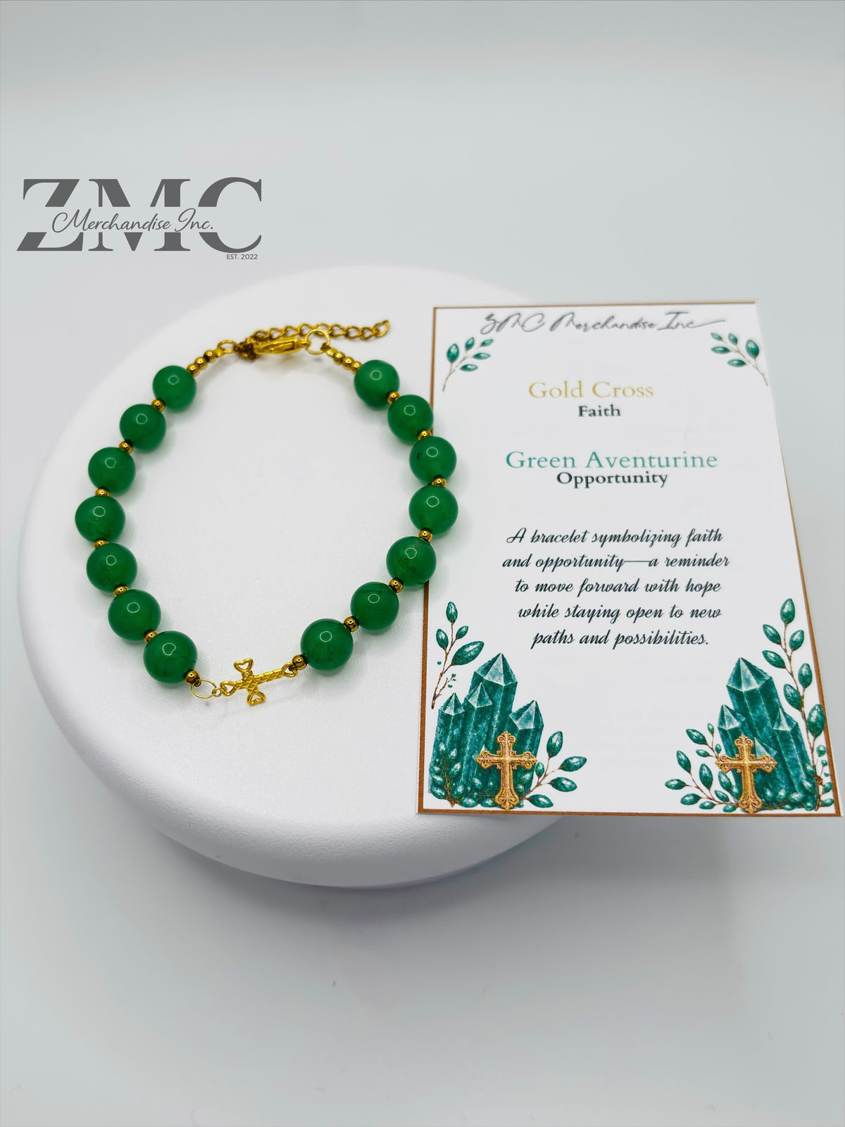 18K Gold Cross Aventurine Bracelet ( Hollow Empty Inside)