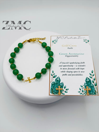 18K Gold Cross Aventurine Bracelet ( Hollow Empty Inside)