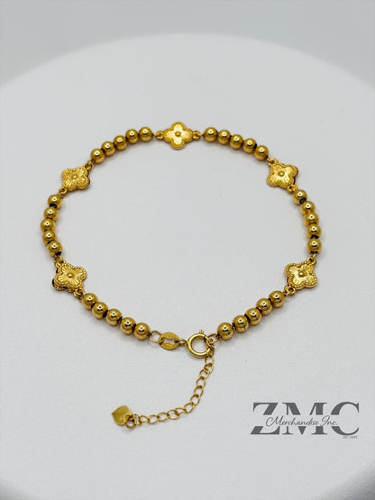 18K Gold Clover Ball Braclet