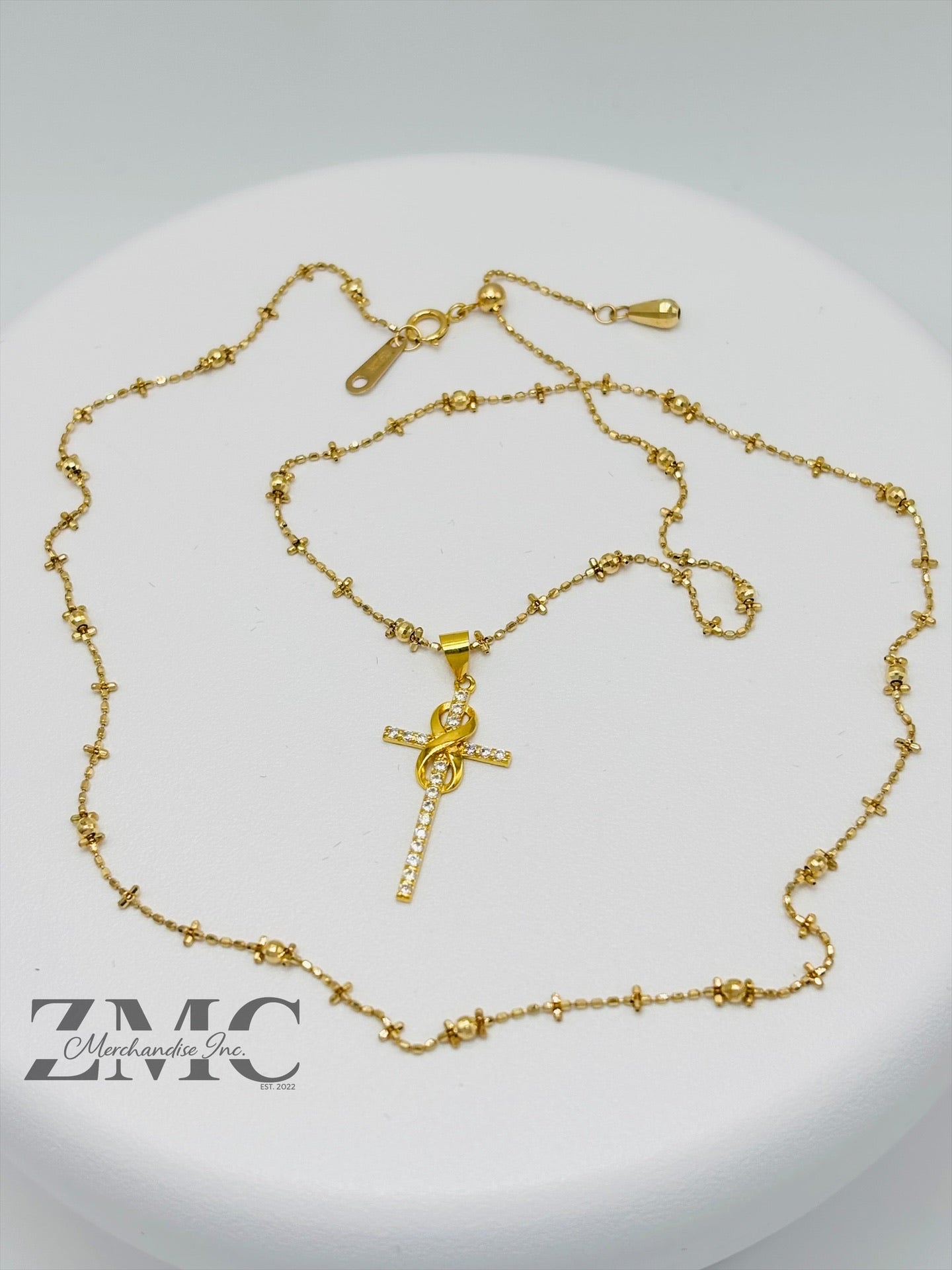 18K Gold Mirror Ball Cross Necklace