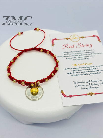 18K Gold Red Heart Small String Bracelet