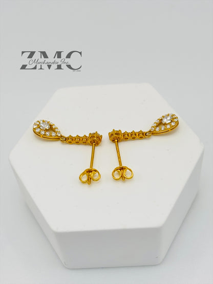 18k Gold Teardrop Dangling Stud Moissanite Diamond Earrings