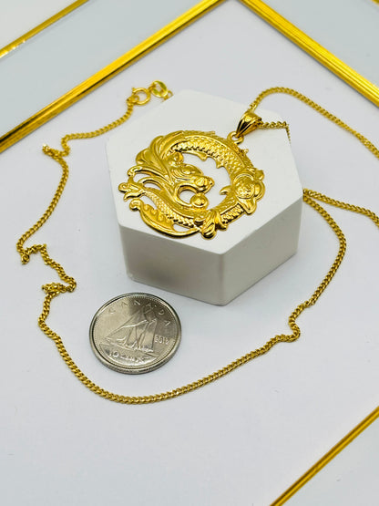 18K Gold Curb Chain with Dragon Pendant Set