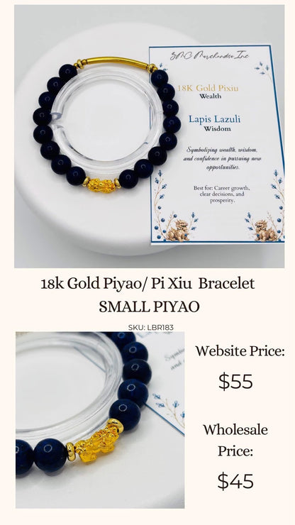 18K Gold Lucky Piyao/ Pi Xiu Lapis Lazuli Bracelet ( Hollow Empty Inside) SMALL PIYAO