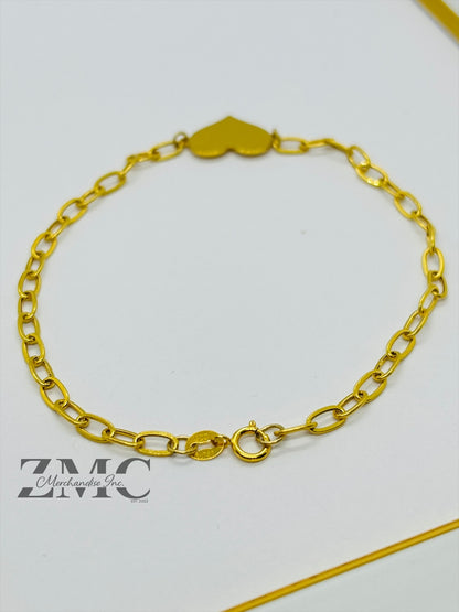 18K Gold Paperclip with Attached Heart Bracelet