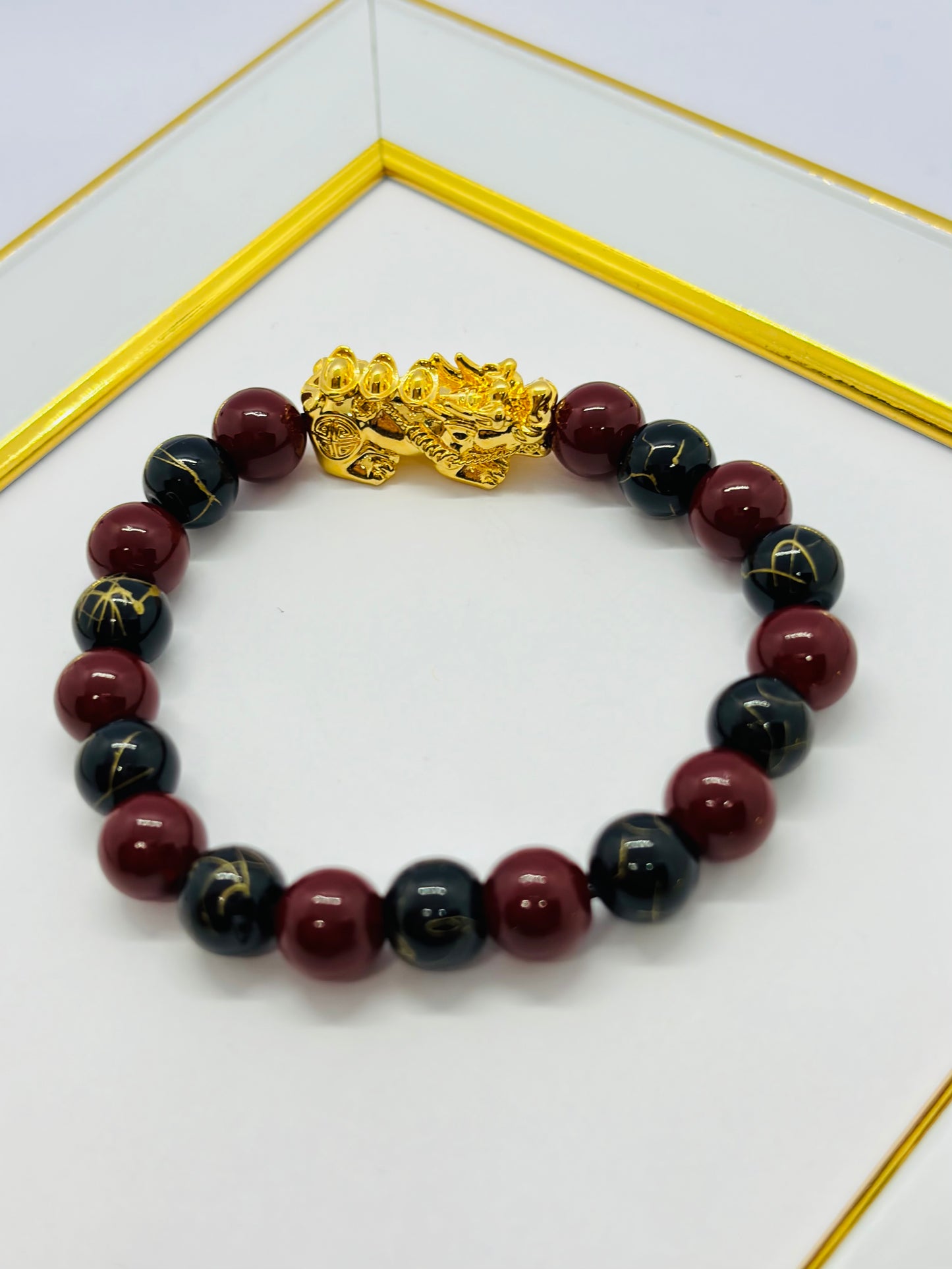 18K Gold  Lucky Piyao/ Pi Xiu Bracelet Red & Black ( Hollow Empty Inside) Extra Large Size