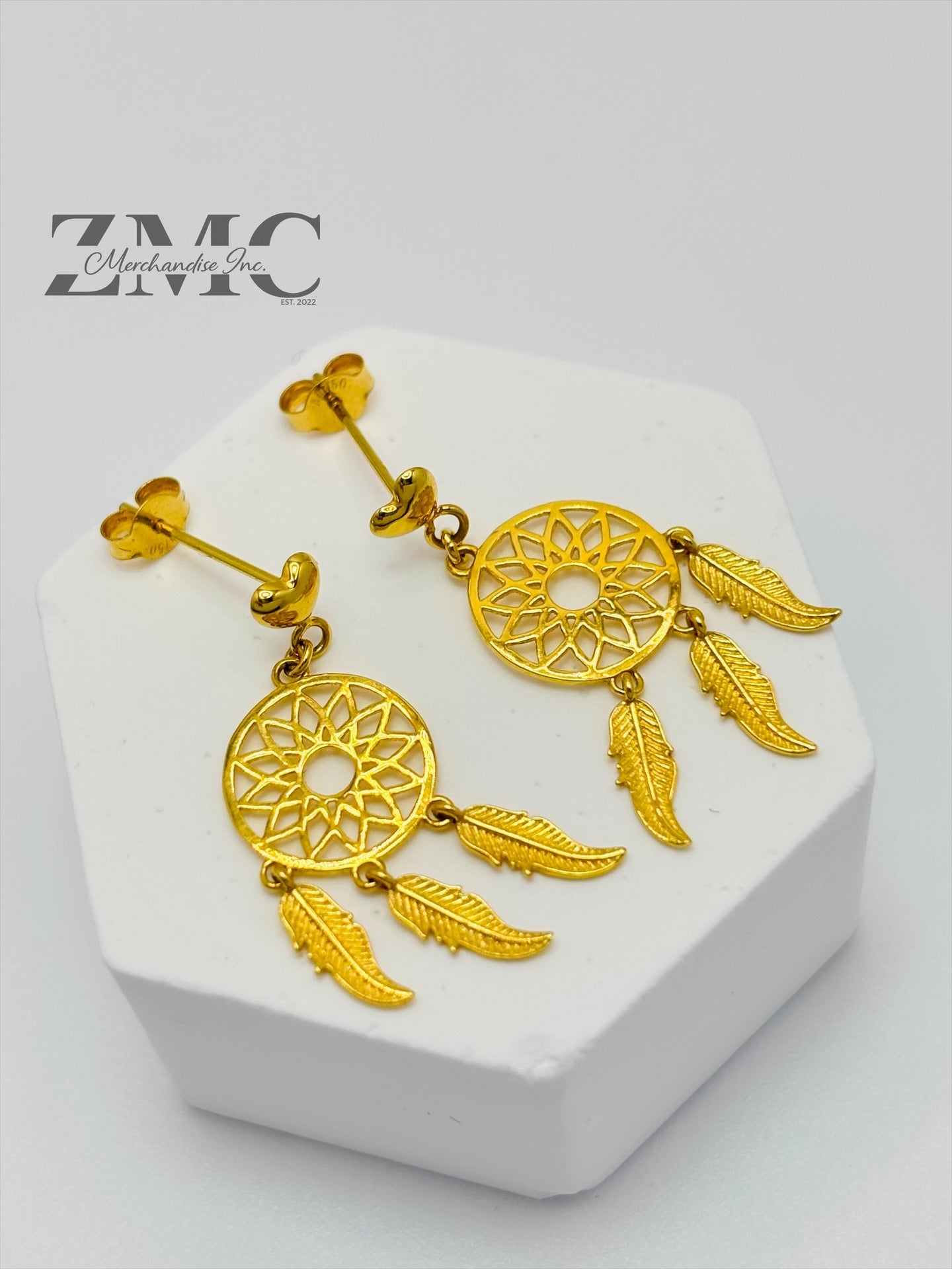 18K Gold dream Catcher Earrings and Pendant Set