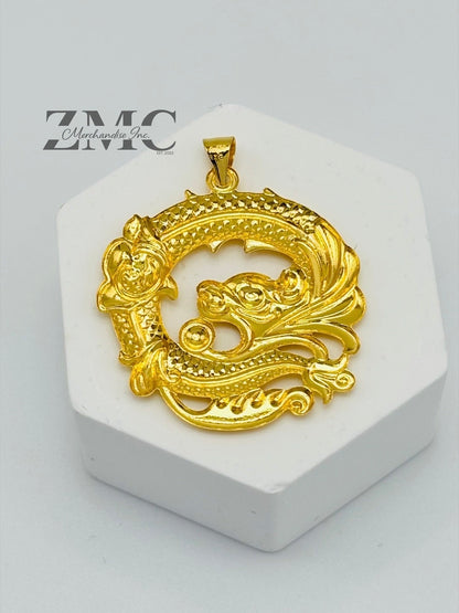 18K Gold Circle Dragon Pendant