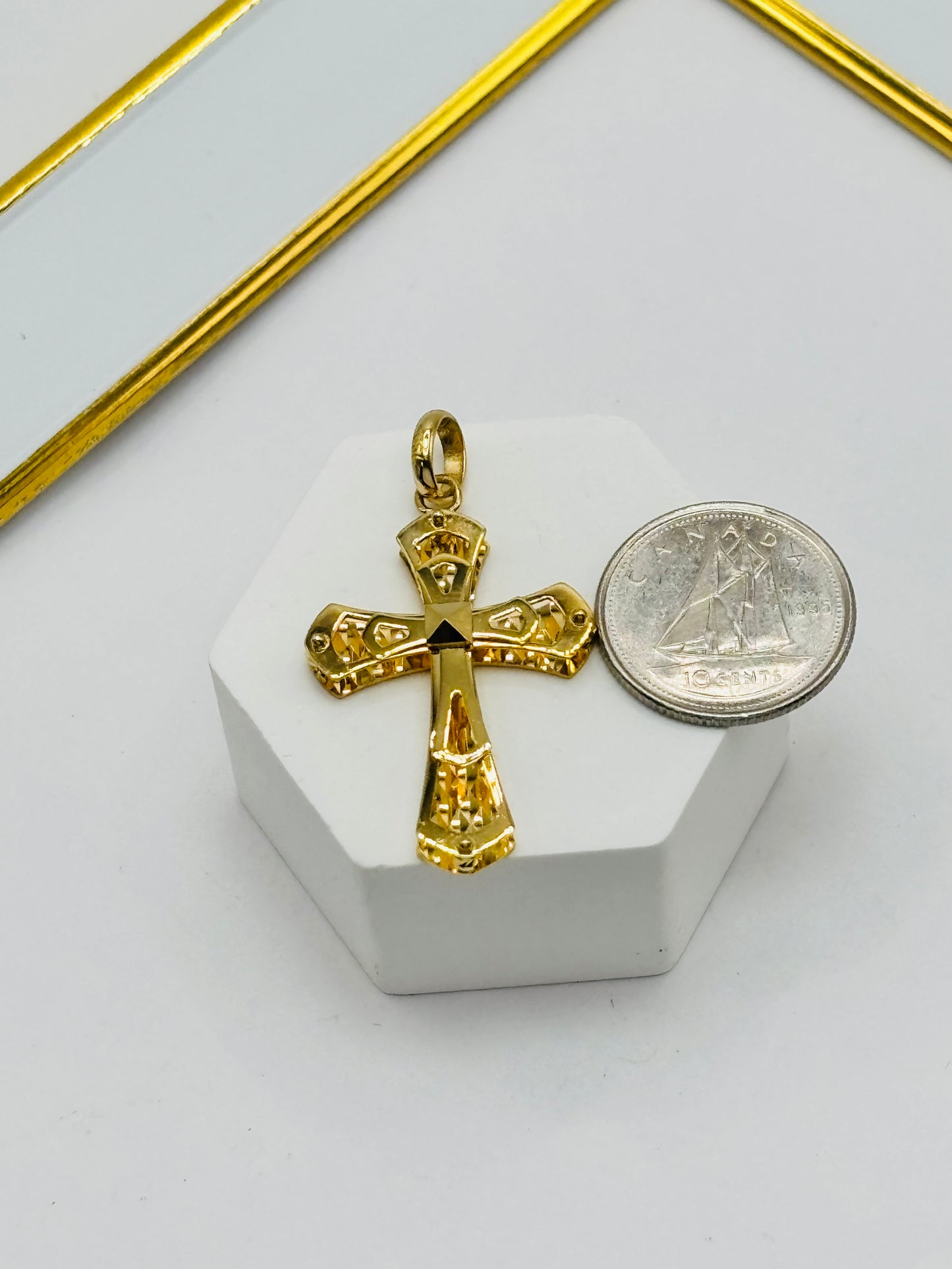 18K Gold Cross Back to Back Pendant