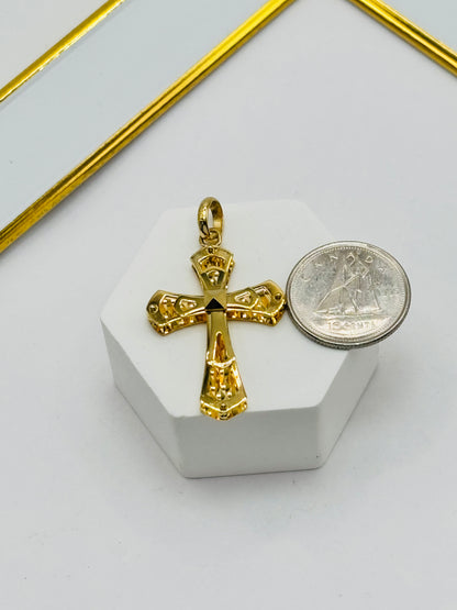 18K Gold Cross Back to Back Pendant