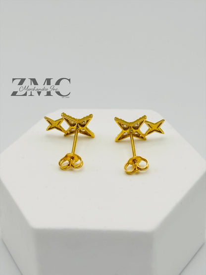 18K Gold Double Star Moissanite Diamond Earrings