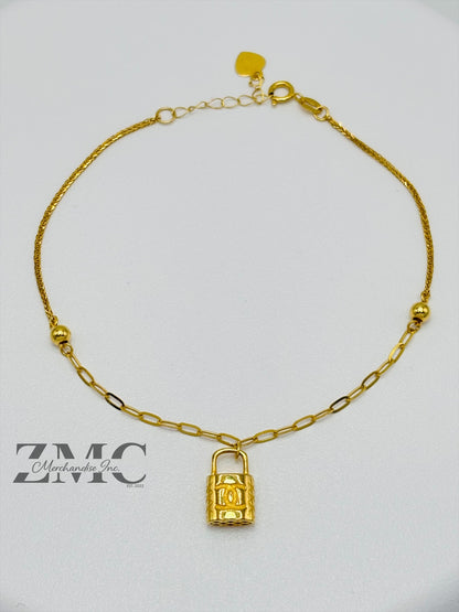 18K Gold Bracelet with Padlock Charm