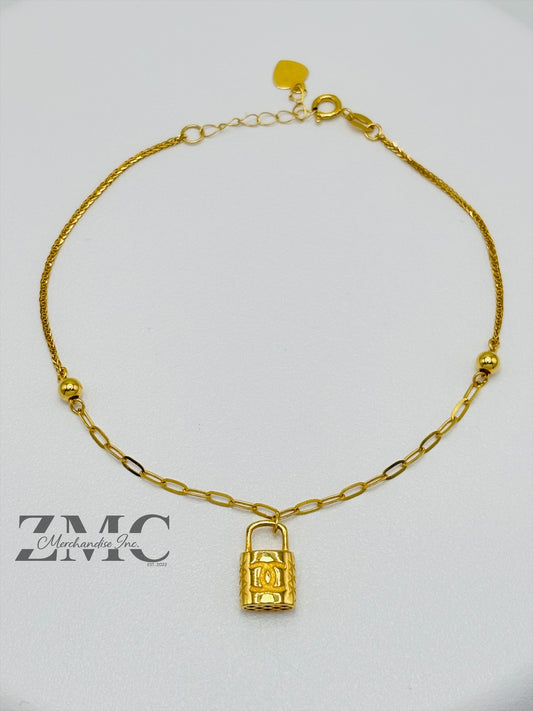 18K Gold Bracelet with Padlock Charm