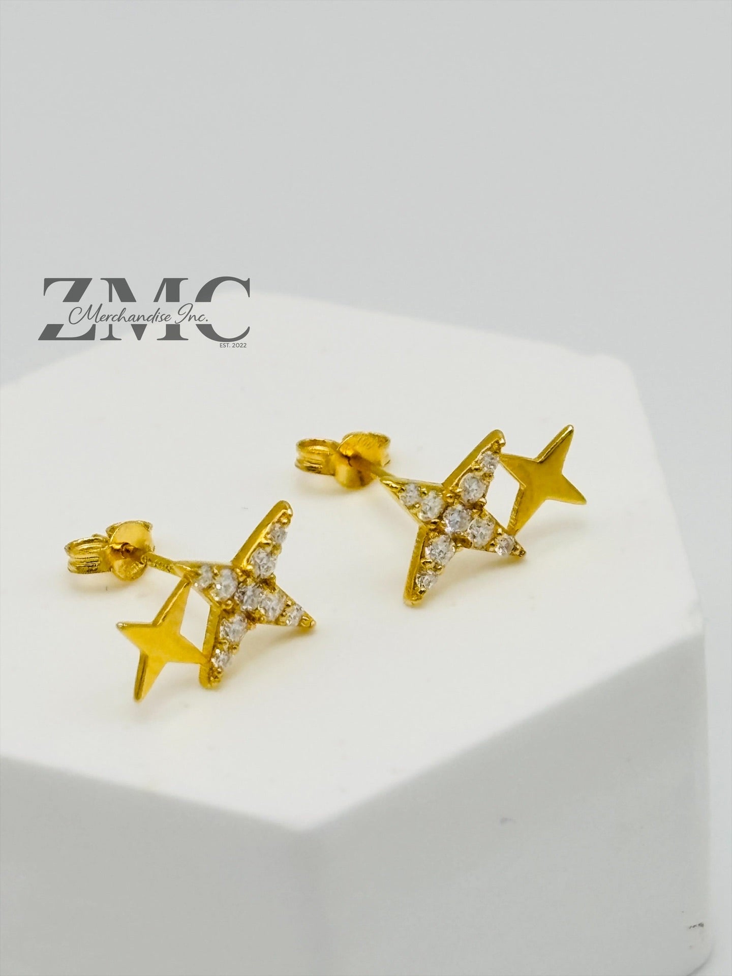 18K Gold Double Star Moissanite Diamond Earrings