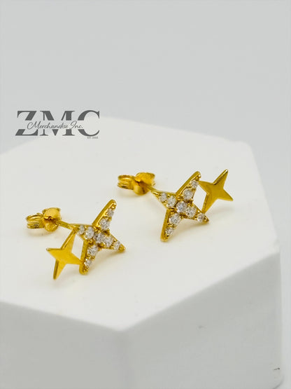 18K Gold Double Star Moissanite Diamond Earrings