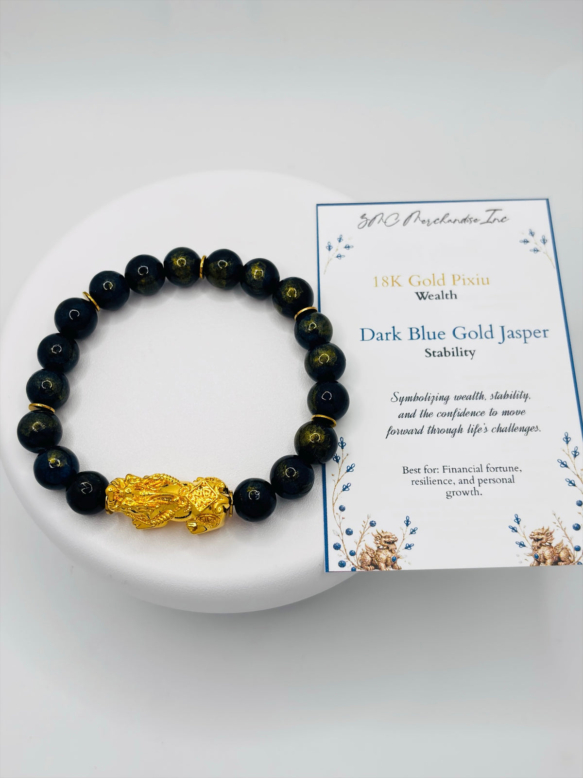 18K Gold Lucky Piyao/ Pi Xiu Dark Blue/Gold Jasper Bracelet( Hollow Empty Inside) XXL PIYAO
