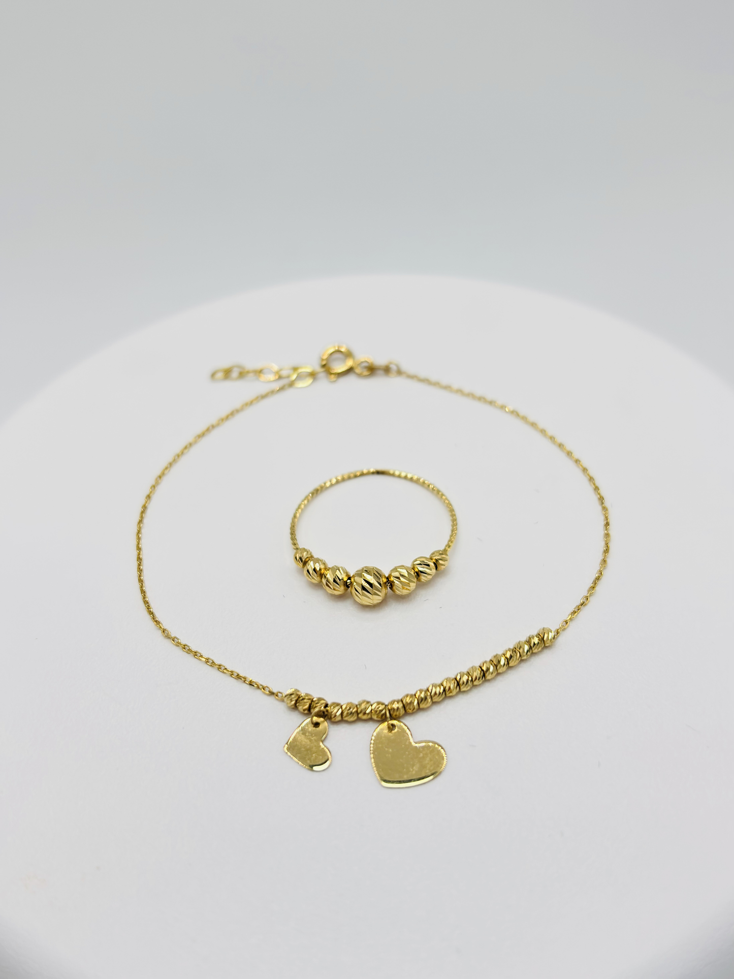 18K Gold Diamond Cut Ball Ring and Bracelet Set